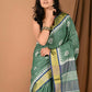 Very Much Indian Pure Cotton Handloom Saree With Intricate Borders - Green | Swadesiicart