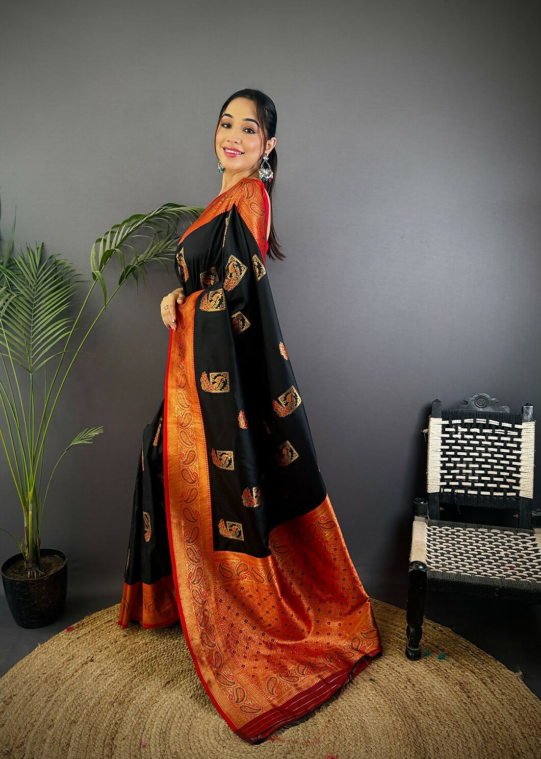 Joban Fashion Maroon Peacock Banarasi Silk Sarees | Swadesiicart