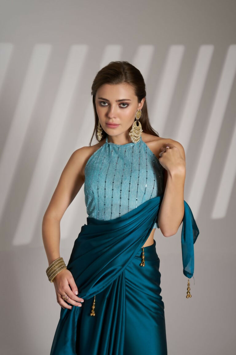 Blue Satin Rangoli Solid Fancy Designer Saree - Nafisa