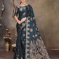 Joban Fashion Teal Blue Woven Jacquard Banarasi Silk Sarees | Swadesiicart