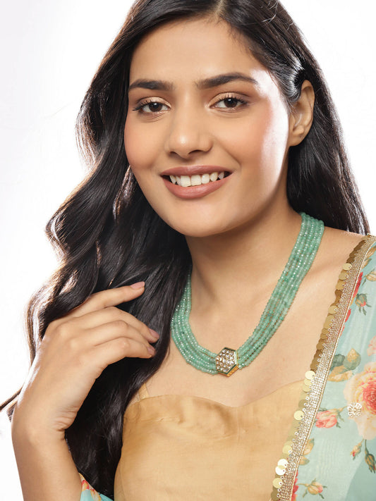 Green Gold-Toned Brass Gold-Polished Necklace - Ruby Raang | Swadesiicart