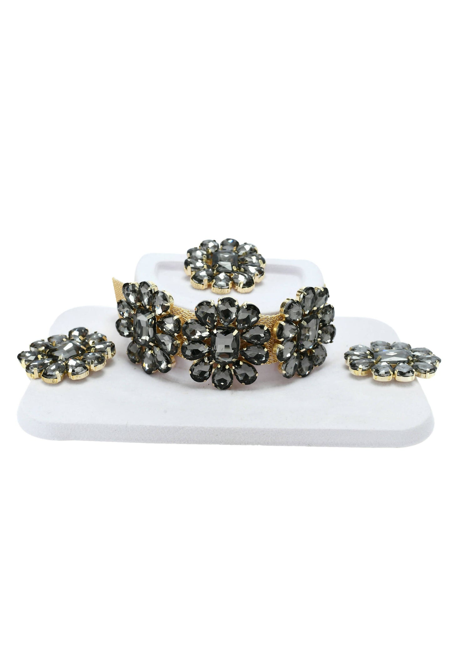 Mominos Fashion Joharkamal Gold-Polished Brass Finish Stone Choker For Women & Girls (Grey) | Swadesiicart