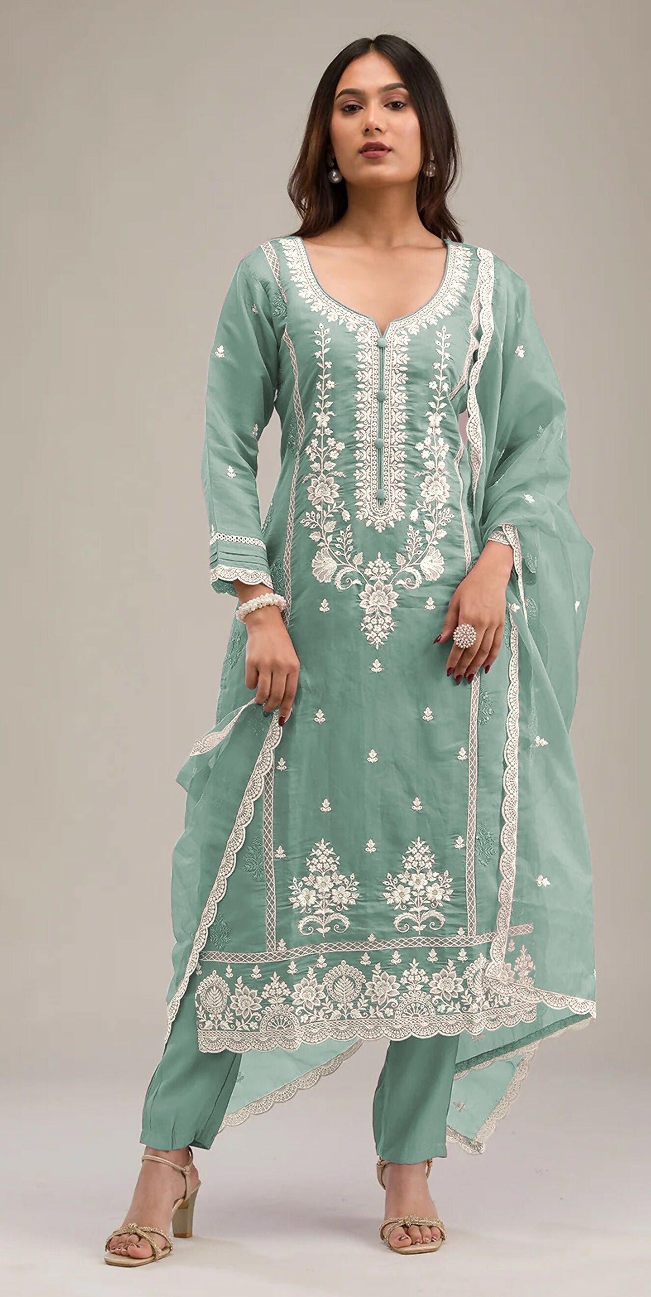 Anaita Light-green Embroidered Silk Stitched Salwar Suit