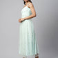 Ahalyaa Women Summer Blue Net Glitter Printed Dress | Swadesiicart