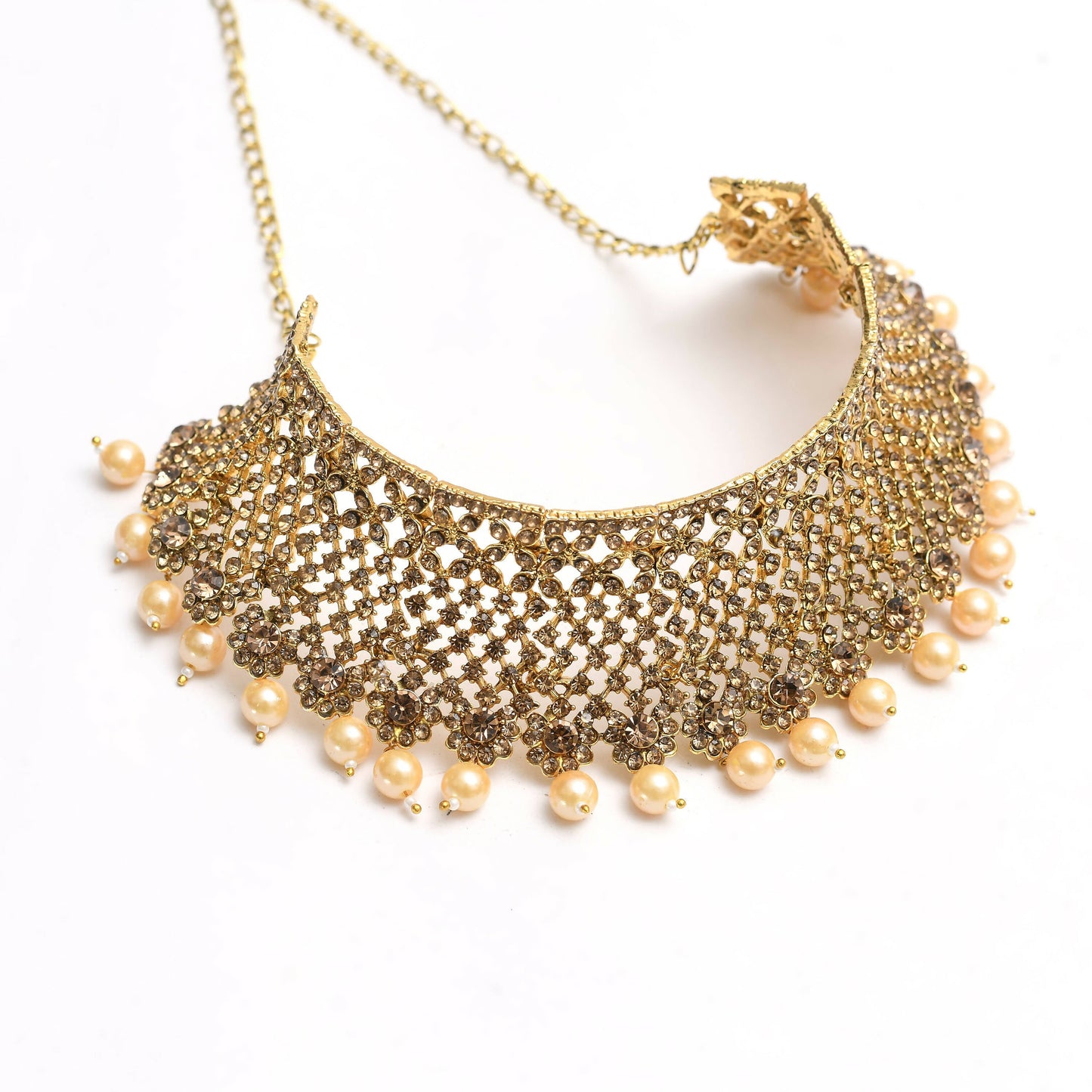 Mominos Fashion Johar Kamal Traditional Rajwadi Design Heavy Golden Color Necklace Set - Swadesiicart