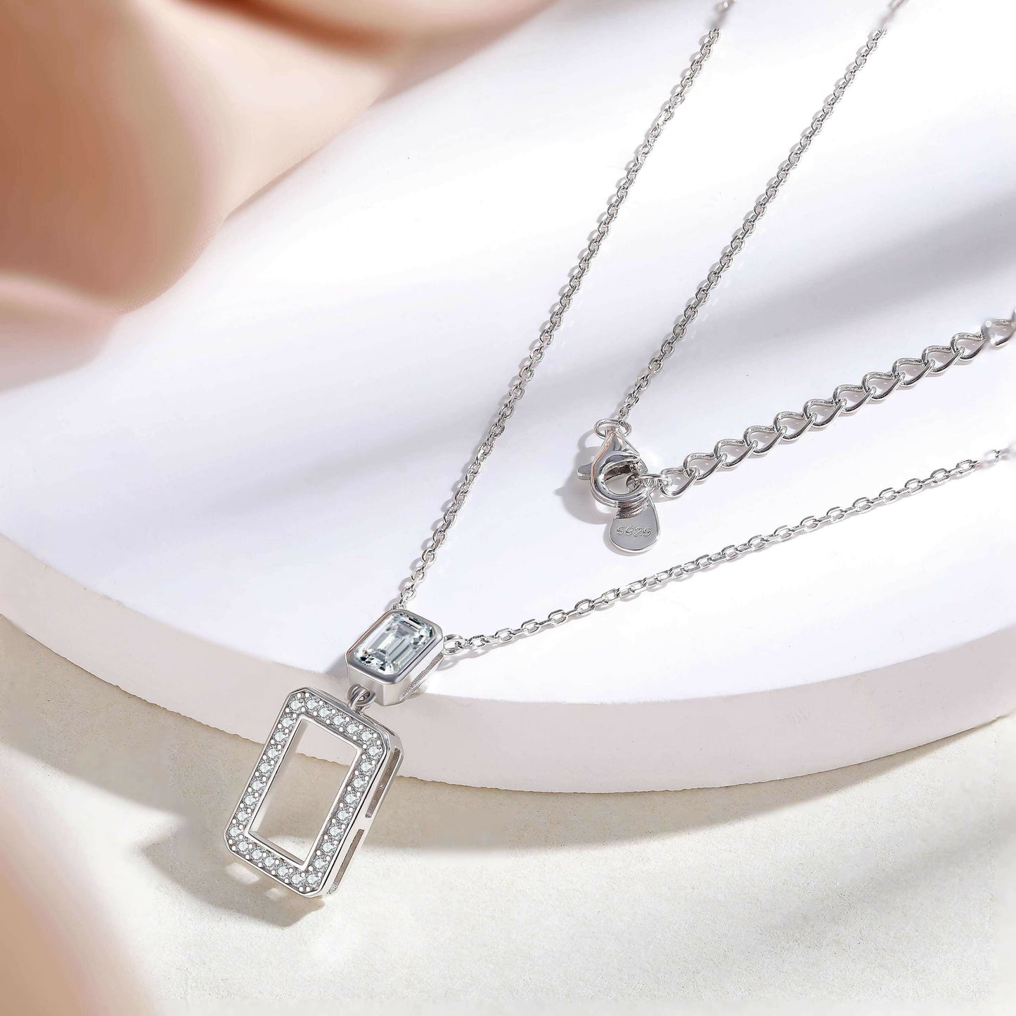 Cauer Elegant 14K White Gold Plated Moissanite Pendant Necklace | Swadesiicart