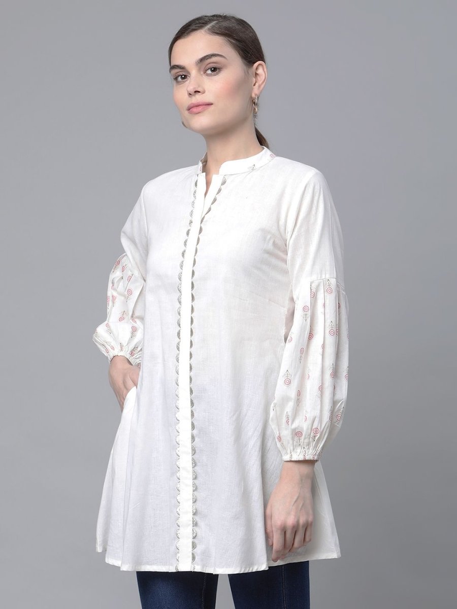 Ahalyaa Off White Pure Cotton Printed Tunic | Swadesiicart