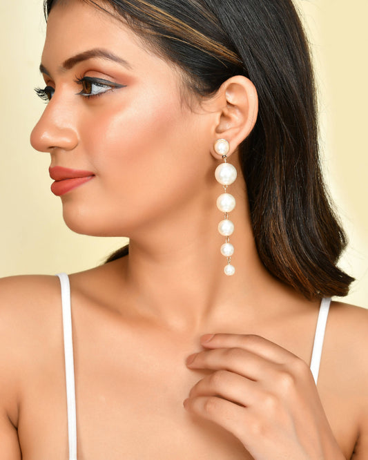 VOJ Women Gold Tone Pearl Stainless Steel Drops & Danglers Earrings - VOJ (Valley Of Jewellery)