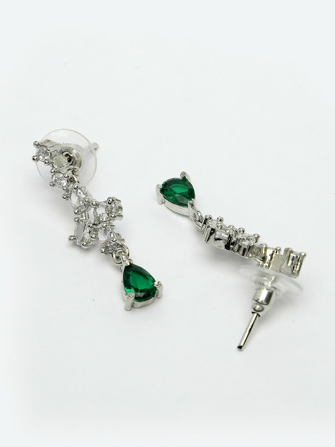 NVR Women's Silver-Plated Green American Diamond Studded Jewellery Set - Swadesiicart