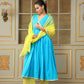 Pomcha Jaipur Blue Saadgi Blue Mirror Work Anarkali Set | Swadesiicart