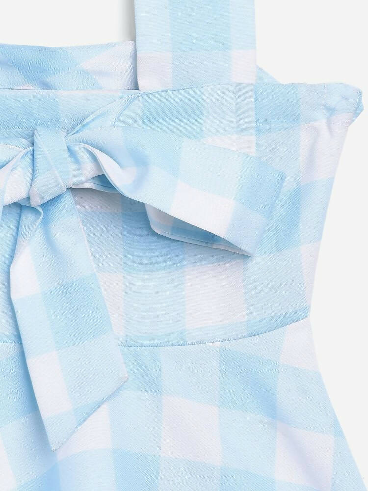 Ahalyaa Sky Blue Rayon Checked Kids Top With Skirts For Girls | Swadesiicart