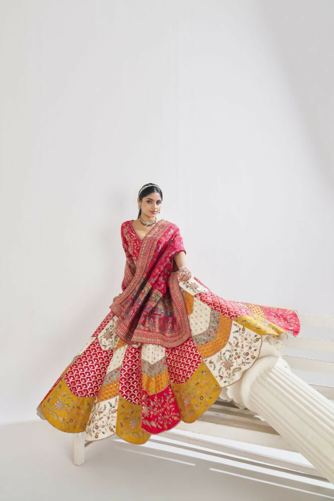 Kesar Fab White Banarasi Silk Embroidered Lehenga | Swadesiicart