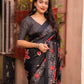 Black Silk Blend Ethnic Motifs Saree with Unstitched Blouse - Hiral Fashion