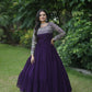 Jyoti Fashion Women's Purple Sequins Zari Embroidered Faux Georgette Anarkali Dress | Swadesiicart