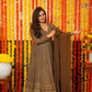 Jyoti Fashion Women's Brown Faux Georgette Zari Embroidery with Sequence Anarkali Dress with Dupatta | Swadesiicart