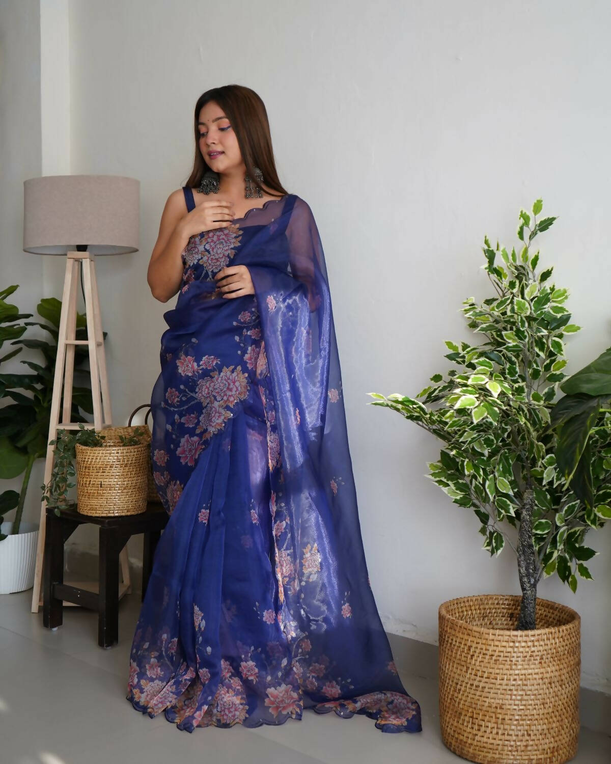 Vamsee Navy Blue Organza Saree - Swadesiicart