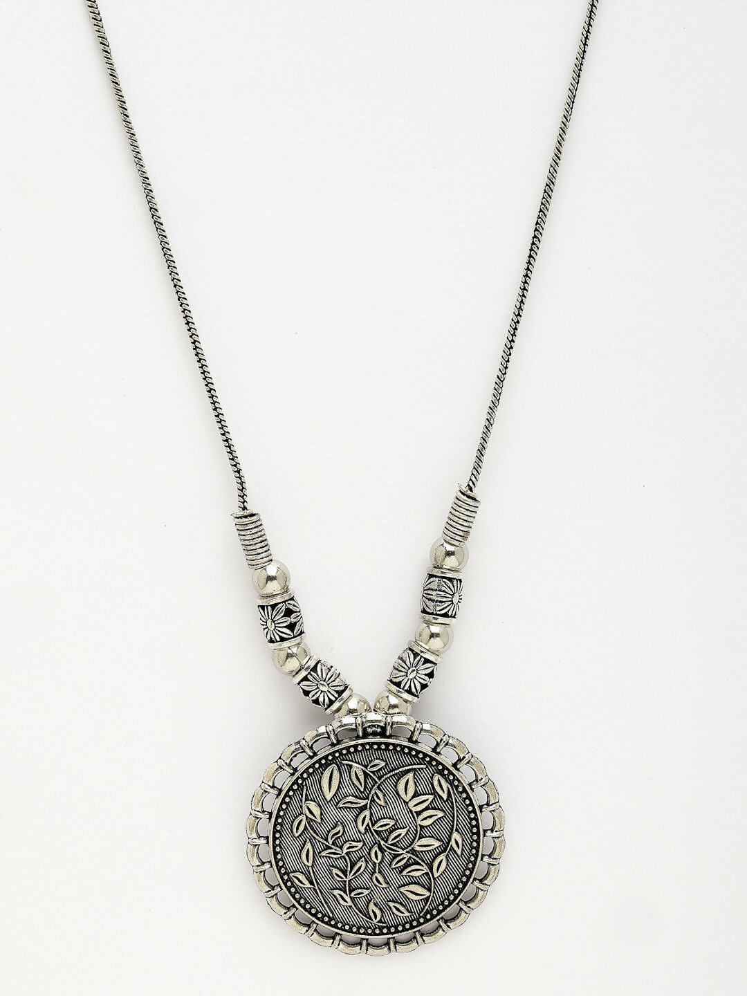 NVR Women's Silver-Toned Circular Shape Pendant with Chain | Swadesiicart