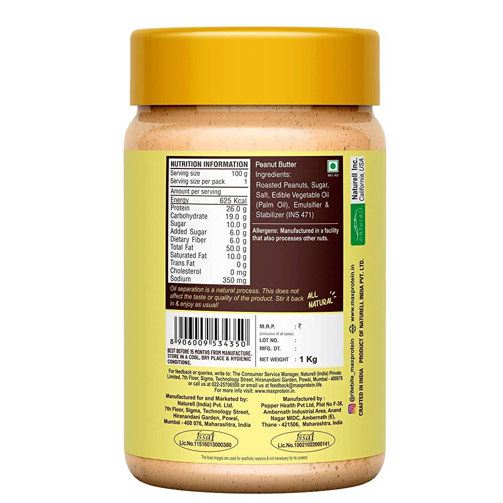 RiteBite Max Protein Classic Creamy Peanut Butter - Swadesiicart