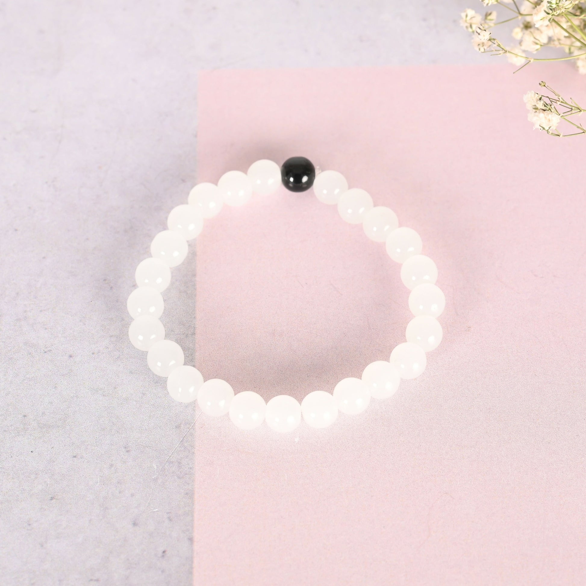 NVR Men & Women White & Black Marbel Crystal Elasticated Bracelet - Swadesiicart