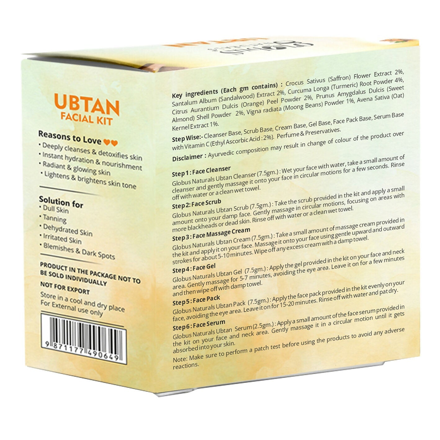 Globus Naturals Brightening Ubtan 6 Step Facial Kit | Swadesiicart