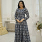 Aayaa Printed Faux Georgette with Embroidery Thread Sequins work Gown - Multi Color