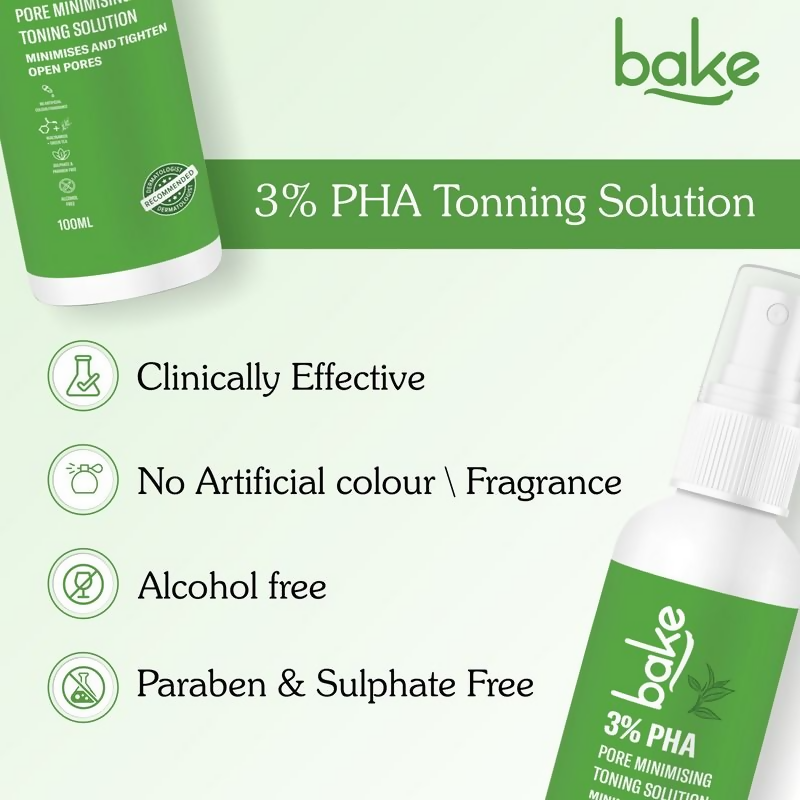 Bake 3% Pha Pore Minimising Toner With Gluconolactone & Niacinamide For Open Pores & Acne | Swadesiicart