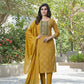 BulBul Aaliya Bright Mustard Cotton Kurta Set with Dupatta - Swadesiicart