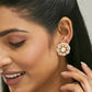 Nuyug 22K Gold-Plated Pink Kundan Studded & Beaded Floral Shaped Studs | Swadesiicart