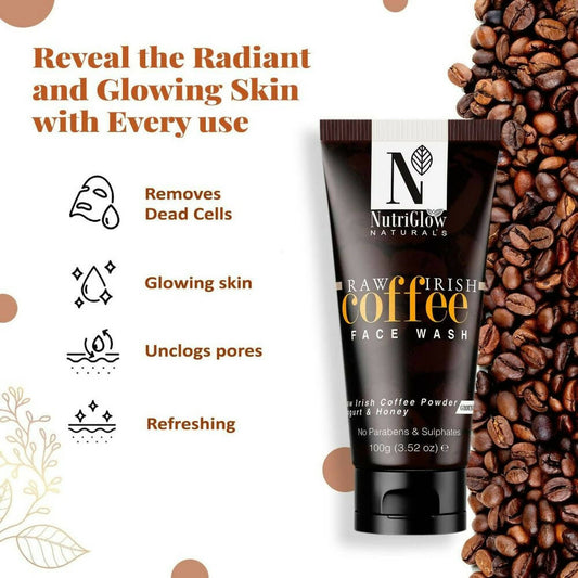 NutriGlow NATURAL'S Coffee Face Cleanser with Yogurt & Honey for Blackhead Removal Face Wash - Swadesiicart