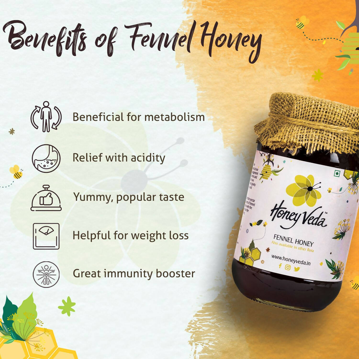 HoneyVeda Premium Raw Fennel Honey - Swadesiicart