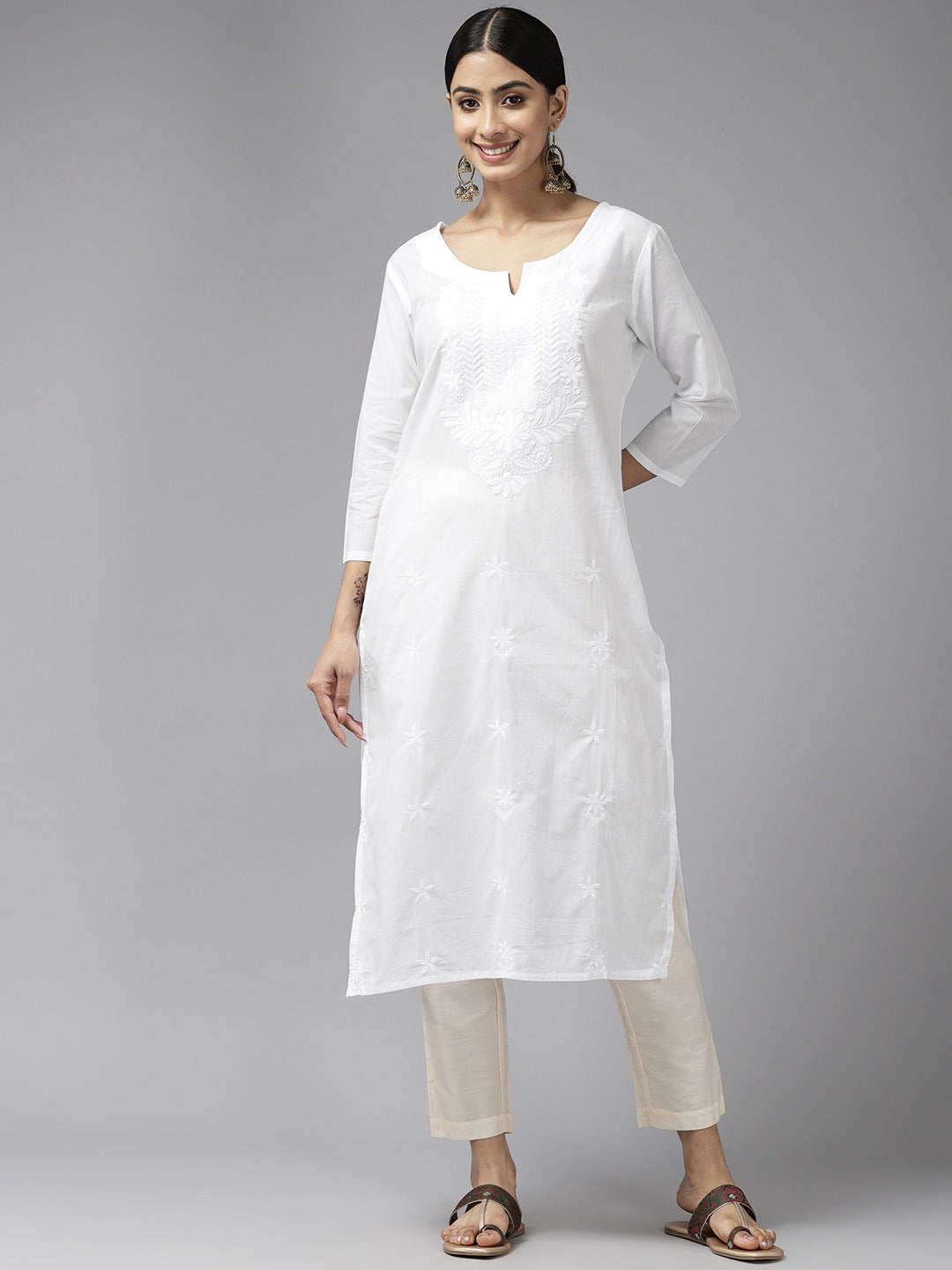 Yufta Embroidered Cotton Kurta - Swadesiicart