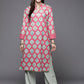 Ahalyaa Women Pink & Sea Green Floral Printed Gotta Patti Velvet Kurta | Swadesiicart
