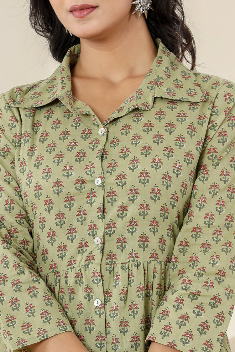 Kaajh Women's Green Printed Cotton Co-ord Set - Swadesiicart