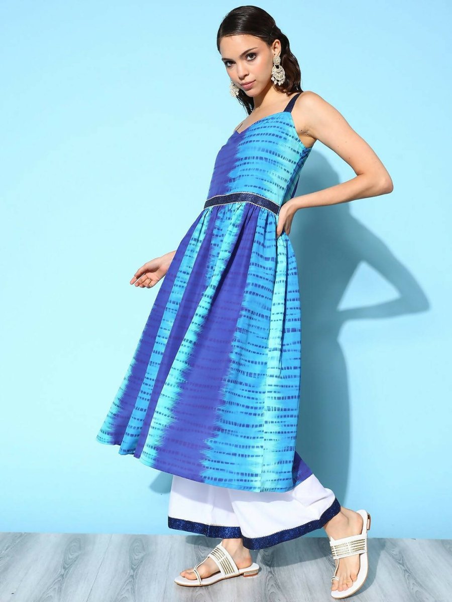 Ahalyaa Women's Royal Blue Crepe Digital Printed Kurta Palazzo Set | Swadesiicart