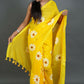 Exclusive Collection Yellow Pure Cotton Saree With Sunflower Design - Swadesiicart