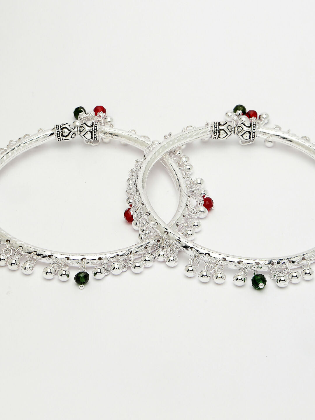 NVR Women's Set of 2 Silver-Plated Kada Anklets - Swadesiicart