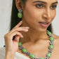 Nuyug Antique Silver Plated Crystal Studded Faux Jade Stones Embellished Necklace Set | Swadesiicart