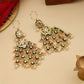 Ruby Raang 22k Gold Polished Kundan Chand Earrings With Ear Chains | Swadesiicart