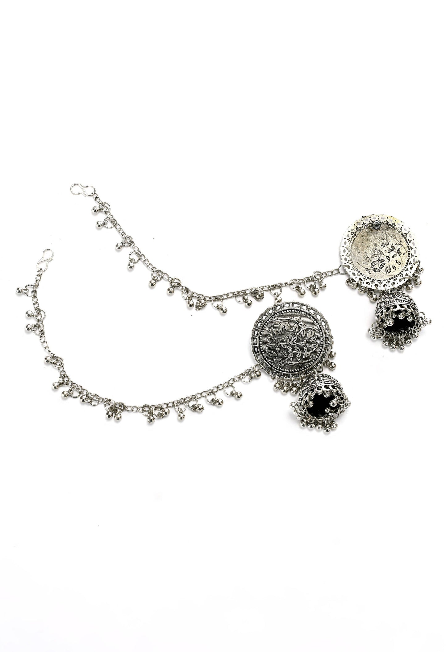 Mominos Fashion Johar Kamal Trendy Oxidized Silver Plated Bahubali Jhumkas - Swadesiicart