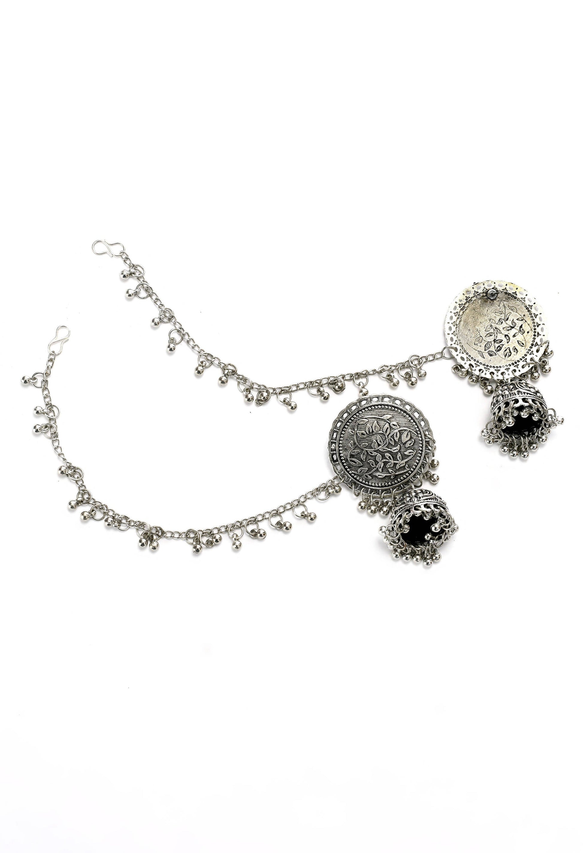 Mominos Fashion Johar Kamal Trendy Oxidized Silver Plated Bahubali Jhumkas - Swadesiicart