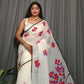Exclusive Collection Beautiful White Red Pure Cotton Hand Print Handloom Saree With Running Blouse Piece - Swadesiicart