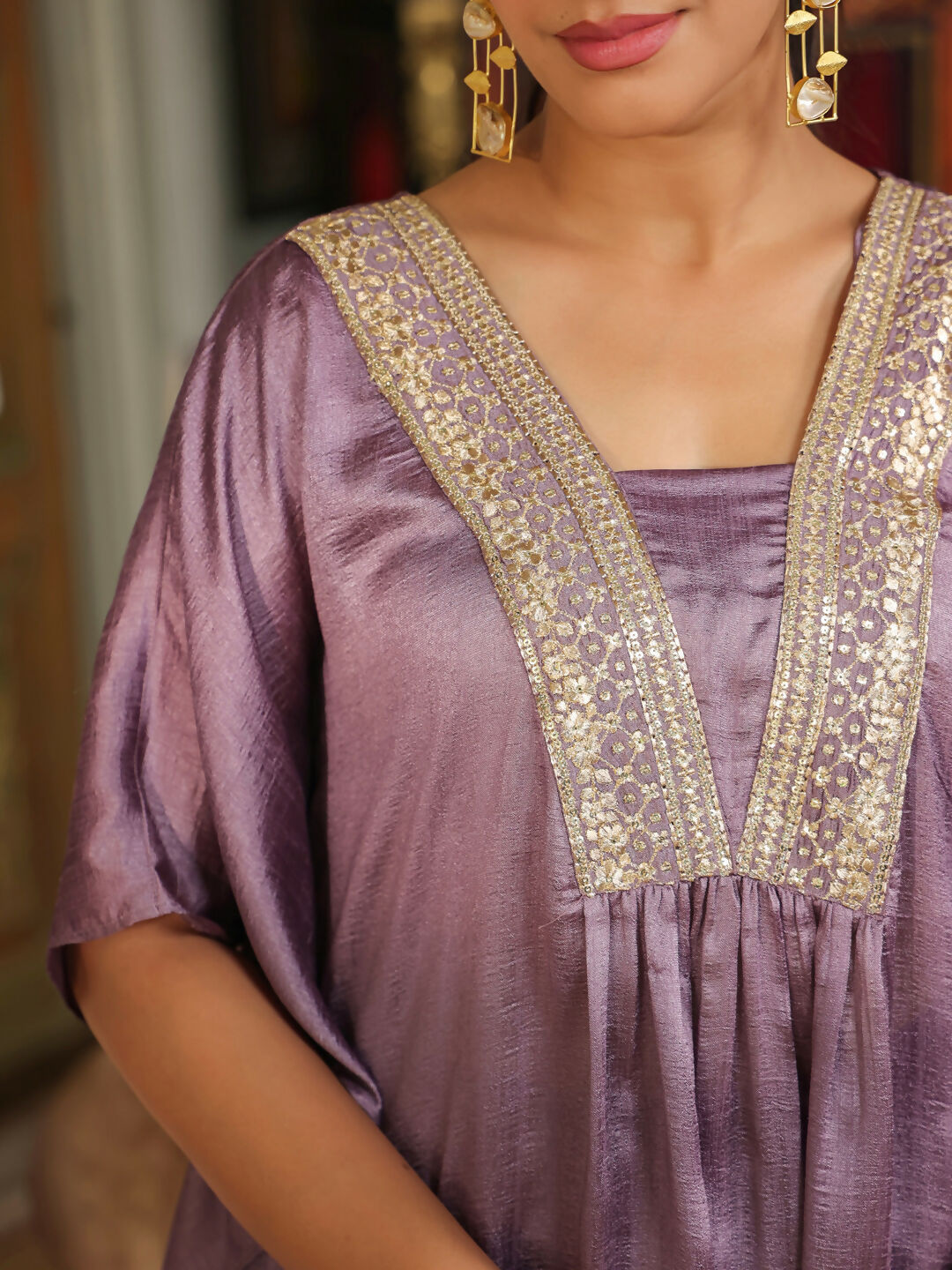 Janasya Lavender Silk Blend Yoke Embroidery Co-Ords - Swadesiicart