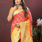 Lorenvalley Fashion Red & Yellow Patola Silk Woven Design Meenakari Weaving Saree - Swadesiicart