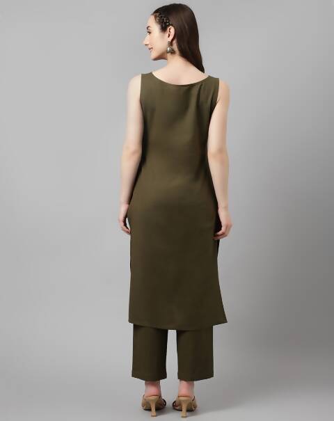 FIORRA Women's Olive Rayon Silk Straight Kurta Set - Swadesiicart