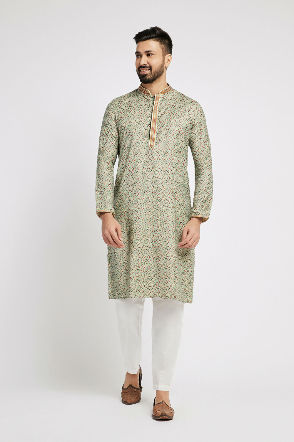 Ethnic India Blue Men's Kurta Floral Polyester | Swadesiicart