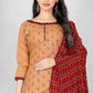 Beige Cotton Printed Unstitched Dress Material - Amara