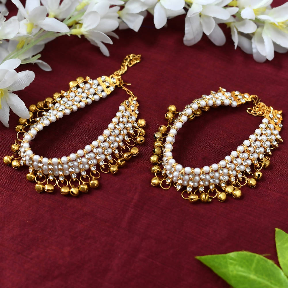 Mominos Fashion Kamal Johar Gold-Polished Pearls Anklets | Swadesiicart