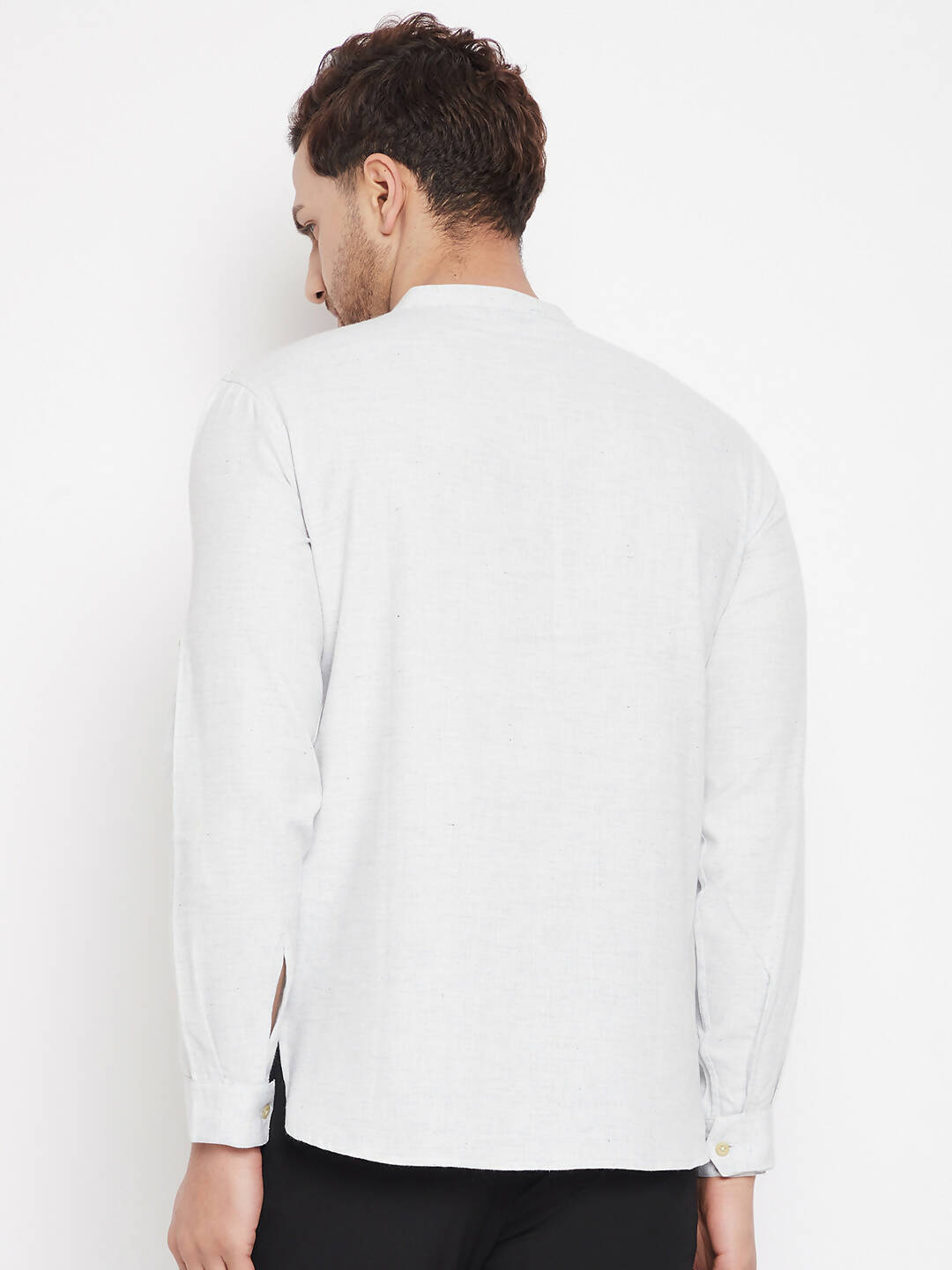 Even Apparels Cream Acrylic Short Men's Kurta With Band Collar | Swadesiicart