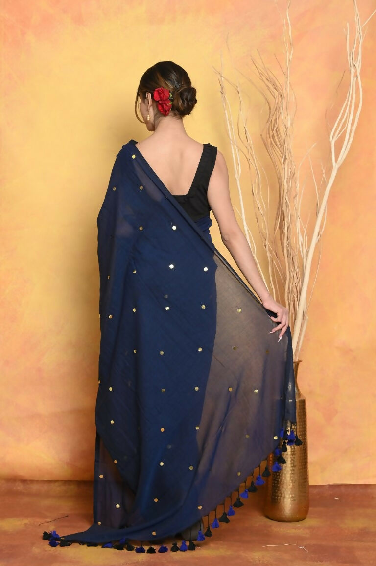 Very Much Indian Pure Mul Cotton Handloom Saree - Dark Blue | Swadesiicart