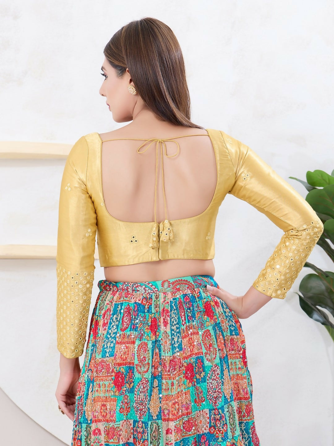 Joban Fashion Gold Gajji Silk Elbow Sleeveless Back Open Blouse - Swadesiicart